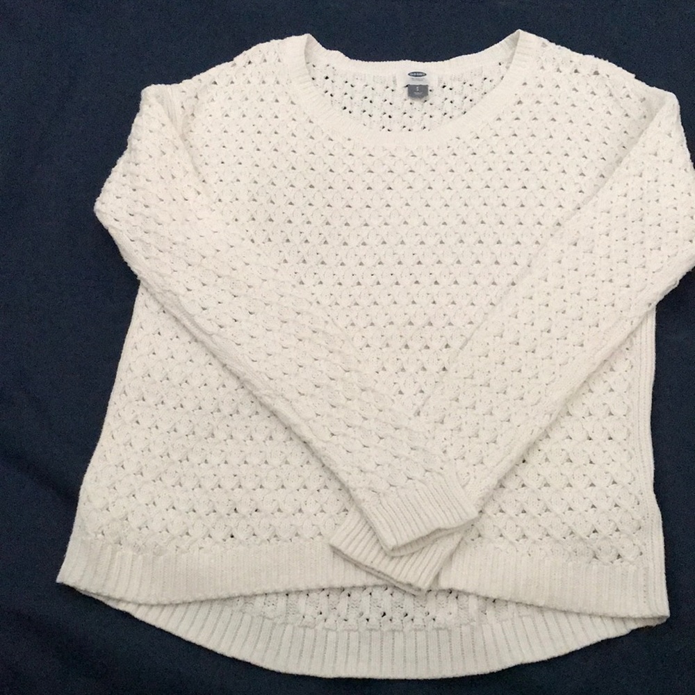 White knitted swoop neck sweater